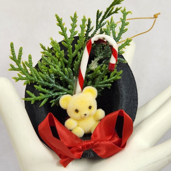 Two Vintage Decorated Top Hat Ornaments Vtg Handmade - Picture 10 of 12